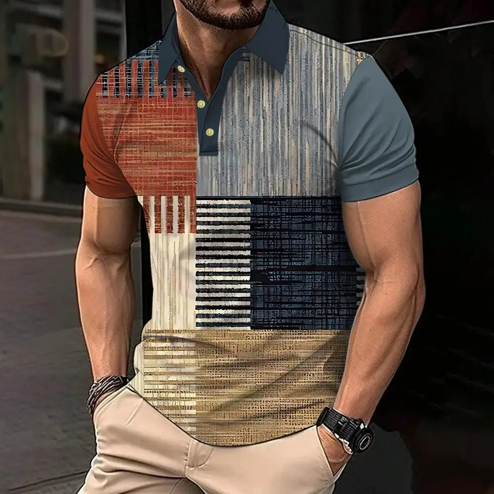 Polo Hombre Ticotrendy Vintage Estampado Celosía Manga Corta | Respirable Elegante