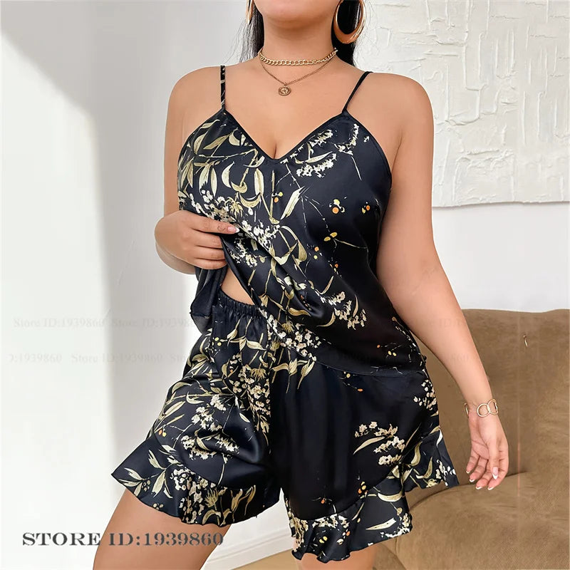 Pijama de Satén | Camisola y Short | Talla Grande