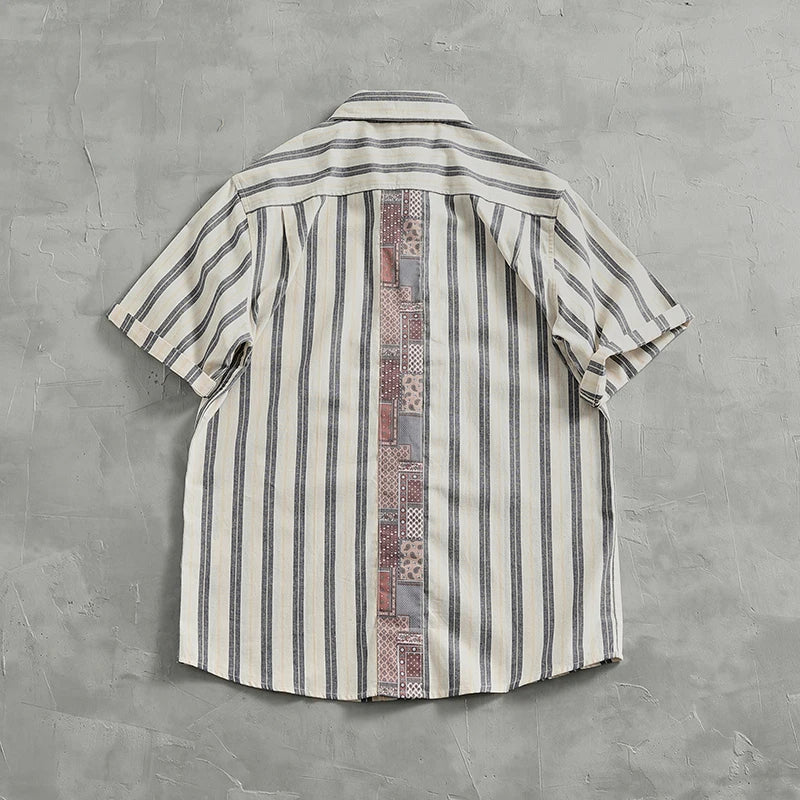 Camisa Carga Vintage Hombre | Rayas Clásicas | Algodón Puro | Manga Corta | Ticotrendy Costa Rica