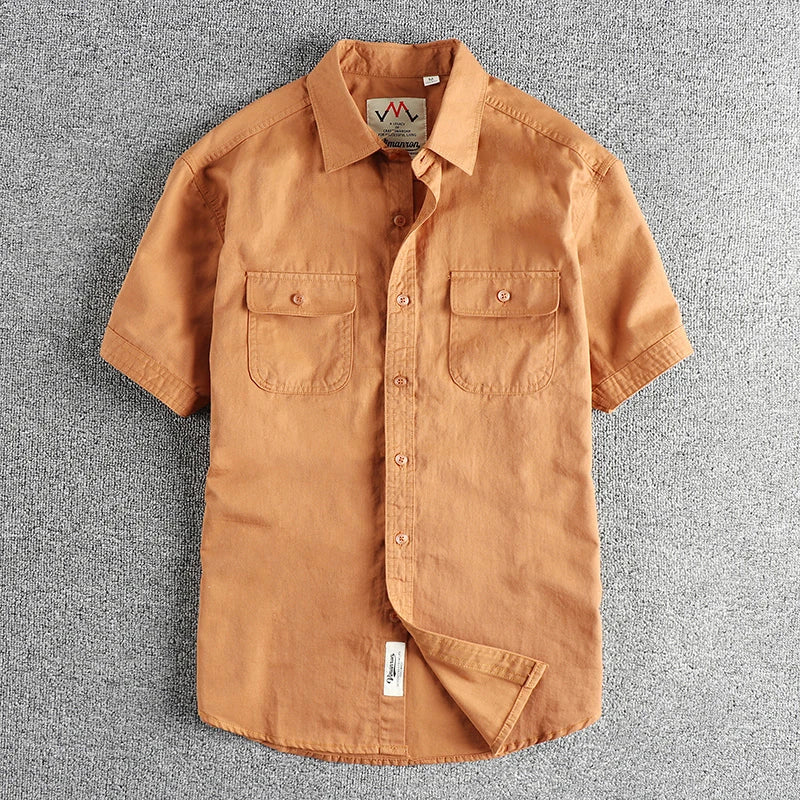 Camisa Carga Vintage Hombre | Sarga Algodón Lavada | Manga Corta | Ticotrendy Costa Rica