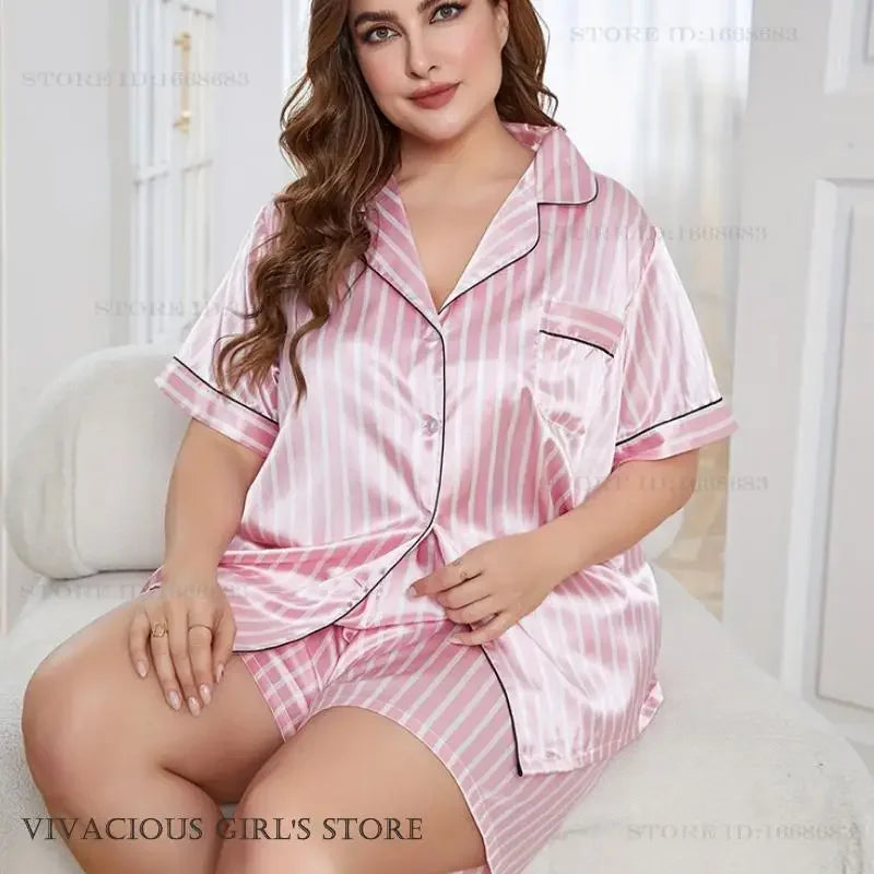 Pijama a Rayas Rosas | Conjunto Manga Corta