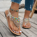 Sandalias Planas Bohemias Cuentas Cristal Antideslizantes | Calzado Playa Moda Casual
