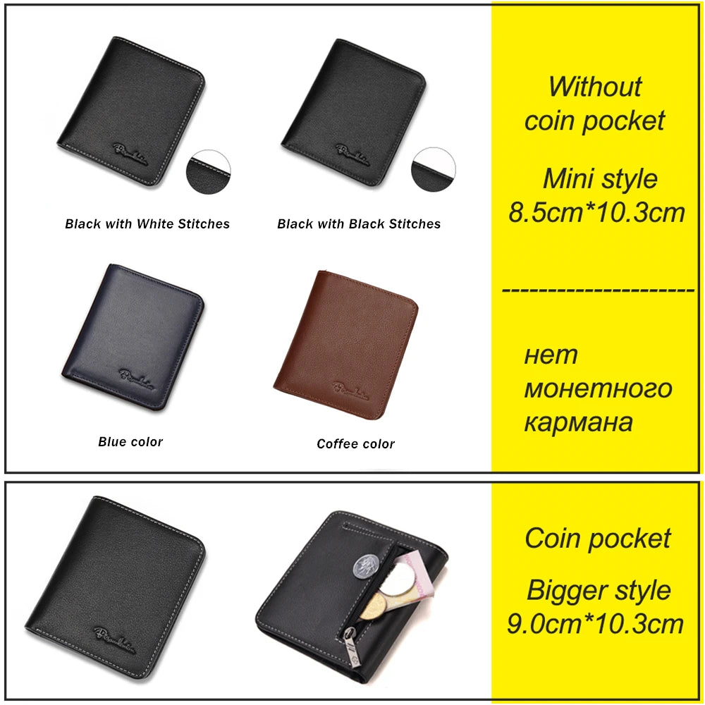 BISON DENIM-billeteras de cuero genuino para hombre, monedero Vintage para negocios, tarjetero, piel de vaca corta fina, Mini monederos, 2024