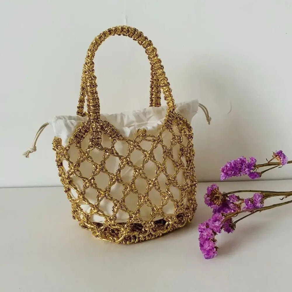 Bolso Tejido de Lujo con Cordón, Gran Capacidad y Diseño de Cubo para Mujer