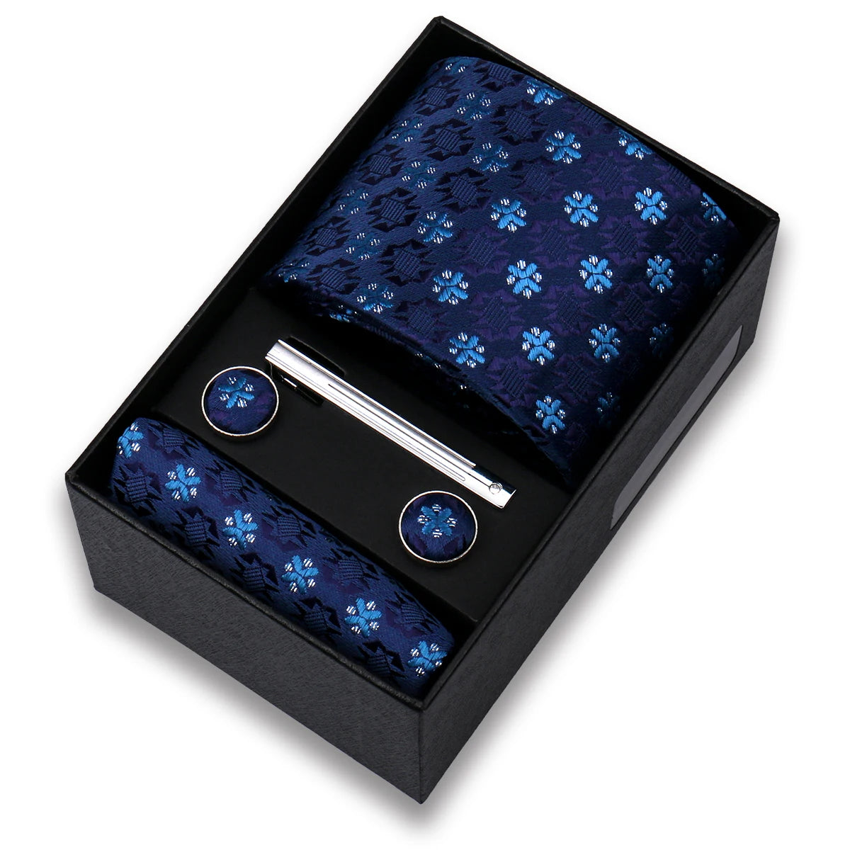 Conjunto de Lujo Corbata Gemelos Clip Pañuelo para Hombres Negocios Boda