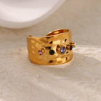 Anillo Ticotrendy Geométrico | Multicapa Circón | Grueso Acero Inox Oro