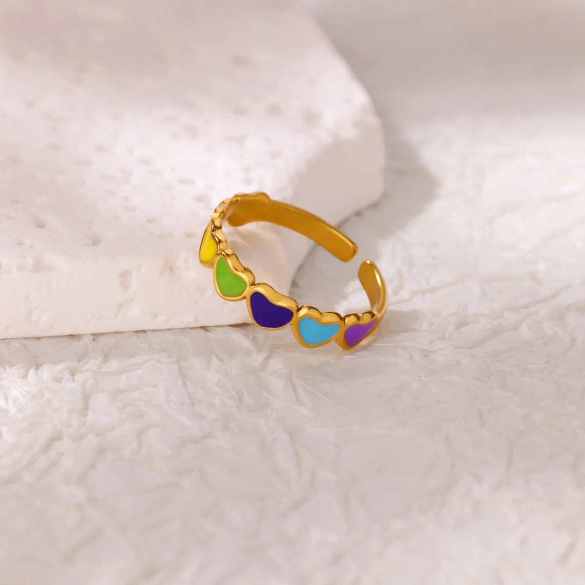 Anillo  Corazón Punk | Arcoíris Goteo Aceite | Abierto Acero Oro | Ticotrendy