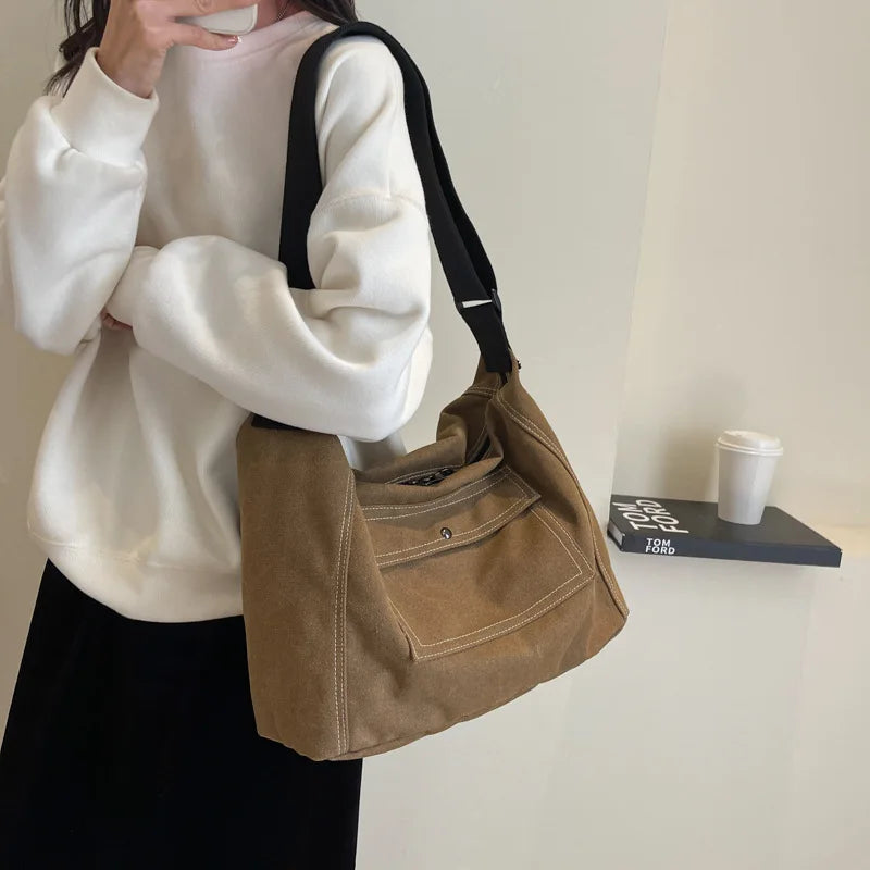 Bolso De Hombro Retro Mujer Lona Grande Casual Universitaria