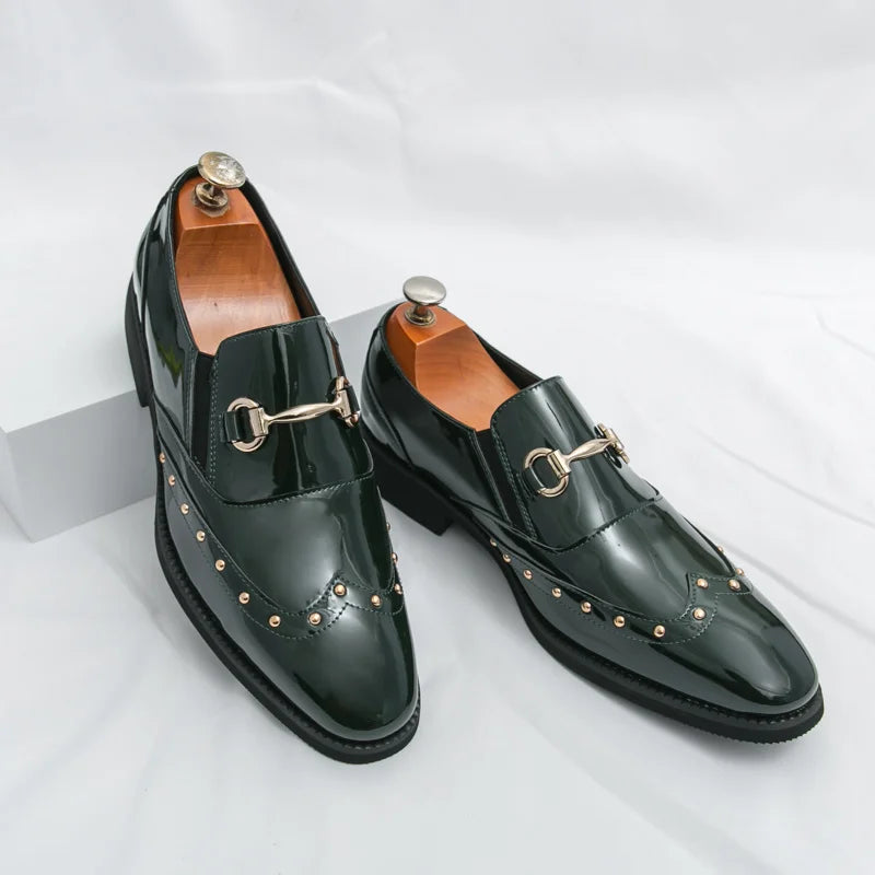 Zapatos Hombre Charol Elegantes Punta Puntiaguda Boda Sin Cordones | Diseño Liso