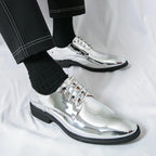 Zapatos Hombre Charol Plateados Lujo Boda Fiesta Punta Puntiaguda | Talla Grande
