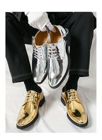 Zapatos Hombre Charol Plateados Lujo Boda Fiesta Punta Puntiaguda | Talla Grande