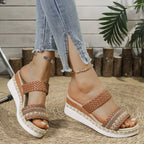 Sandalias de Cuña Bohemias | Plataforma Tejida | Suela Gruesa