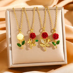 Cadena de acero inoxidable, collares con colgante de flor de rosa roja Vintage para mujeres y niñas, accesorios de joyería elegantes Y2k, regalos para amantes