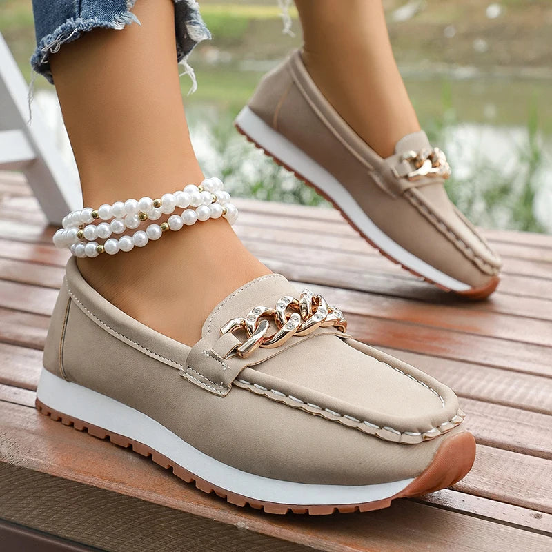 Mocasines con Plataforma y Cadena Metálica | Cuero PU | Suela Blanda Antideslizante