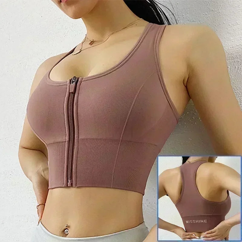 Top Sujetador Deportivo para Mujer | Cremallera Frontal y Realce | Top de Yoga y Fitness