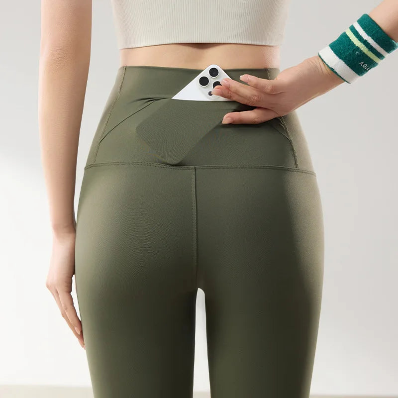 Leggings Piel Tiburón PV | Cintura Alta Bolsillo Espalda | Ajustado Sexy Fitness Yoga | Ticotrendy