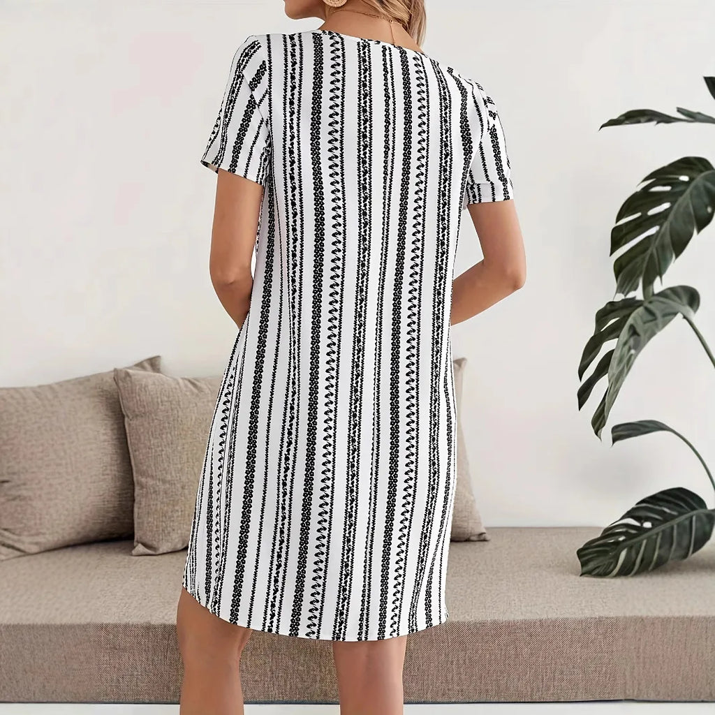 Vestido Rayas para Mujer | Manga Corta y Cuello Redondo | Holgado para Oficina | Tico Trendy