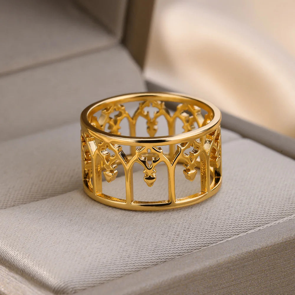 Anillo Trendy Hueco Vintage | Acero Inox | Joyería Pareja Boda | Lujo Y2K