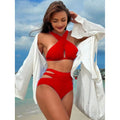 Conjunto de Bikini Halter de Color Sólido Cikini para Vacaciones y Playa