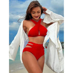 Conjunto de Bikini Halter de Color Sólido Cikini para Vacaciones y Playa