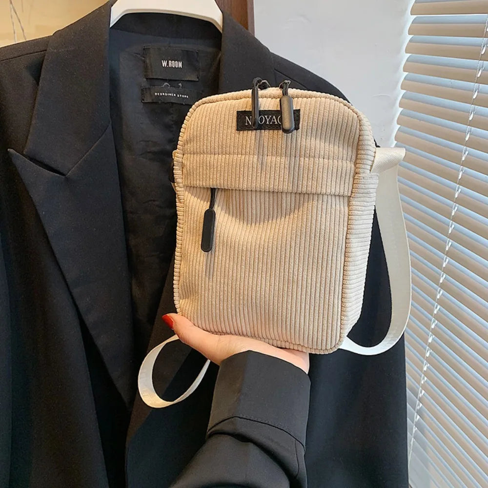 Bandolera de Pana Pequeña y a la Moda para Teléfono Móvil, Unisex y de Color Sólido
