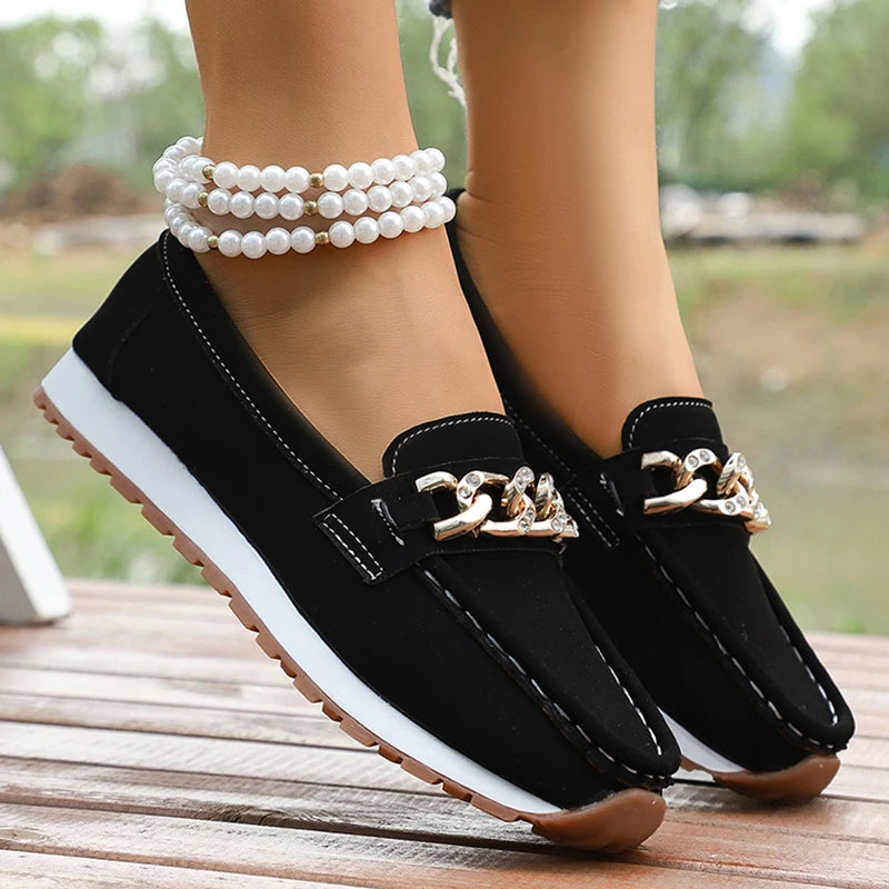 Mocasines con Plataforma y Cadena Metálica | Cuero PU | Suela Blanda Antideslizante