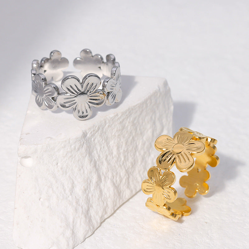 Anillos de flores Vintage de acero inoxidable, anillos abiertos ajustables de Color dorado y plateado para mujeres y niñas, accesorios, regalos
