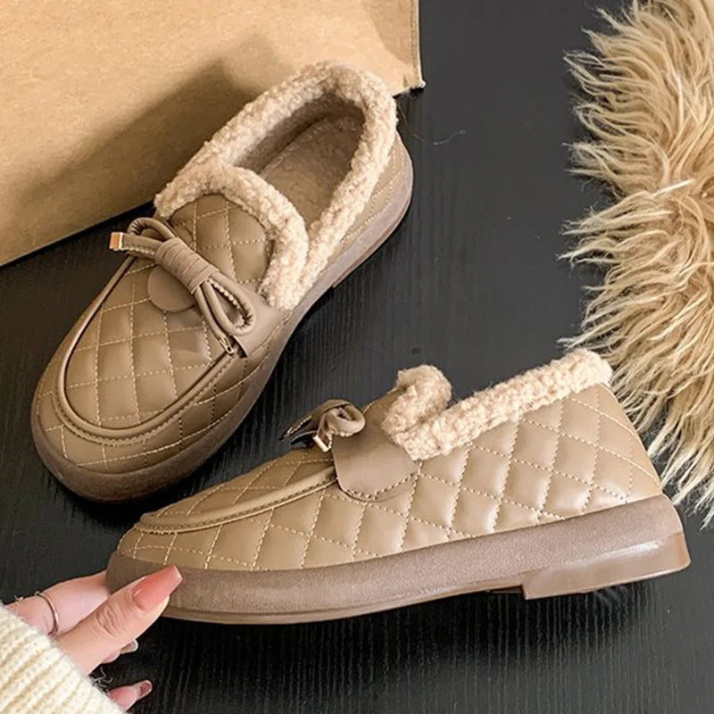 Botines Cálidos de Felpa con Lazo Coreano para Mujer