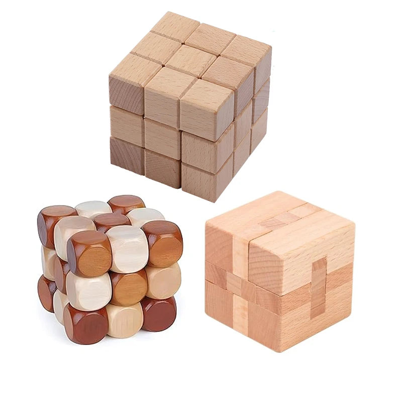 Juego de 3 uds. De rompecabezas de madera LuBan Lock, rompecabezas, juguetes de prueba IQ, juegos mentales educativos para adultos y niños, juego de enclavamiento desbloqueado