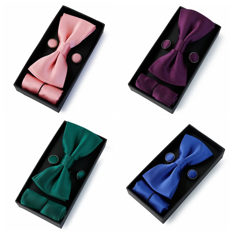 Set De Pajarita Pañuelo Gemelos Regalo Elegante Estilo Para Hombres