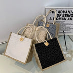 Bolso de Mano de Lino Simple con Cremallera, Gran Capacidad y Estilo Fresco