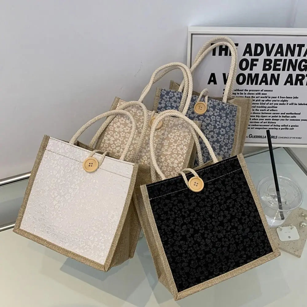 Bolso de Mano de Lino Simple con Cremallera, Gran Capacidad y Estilo Fresco