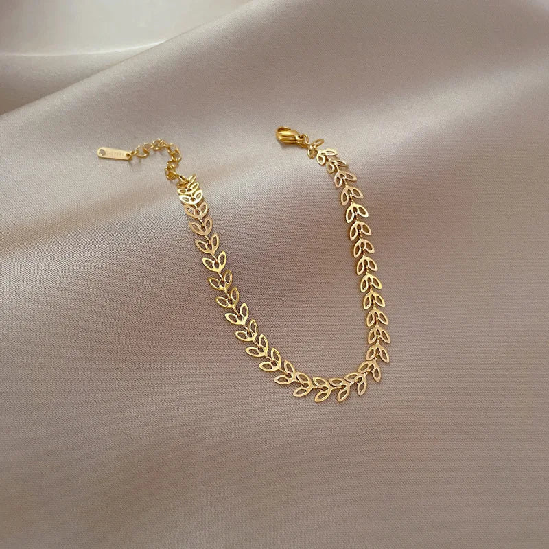 Pulseras de cadena de hojas huecas simples de acero inoxidable para mujeres y niñas, pulsera de Color dorado y plateado a la moda, accesorios de joyería