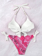 Bikini de Neón con Lazo Lateral y Estampado de Cachemira Push Up