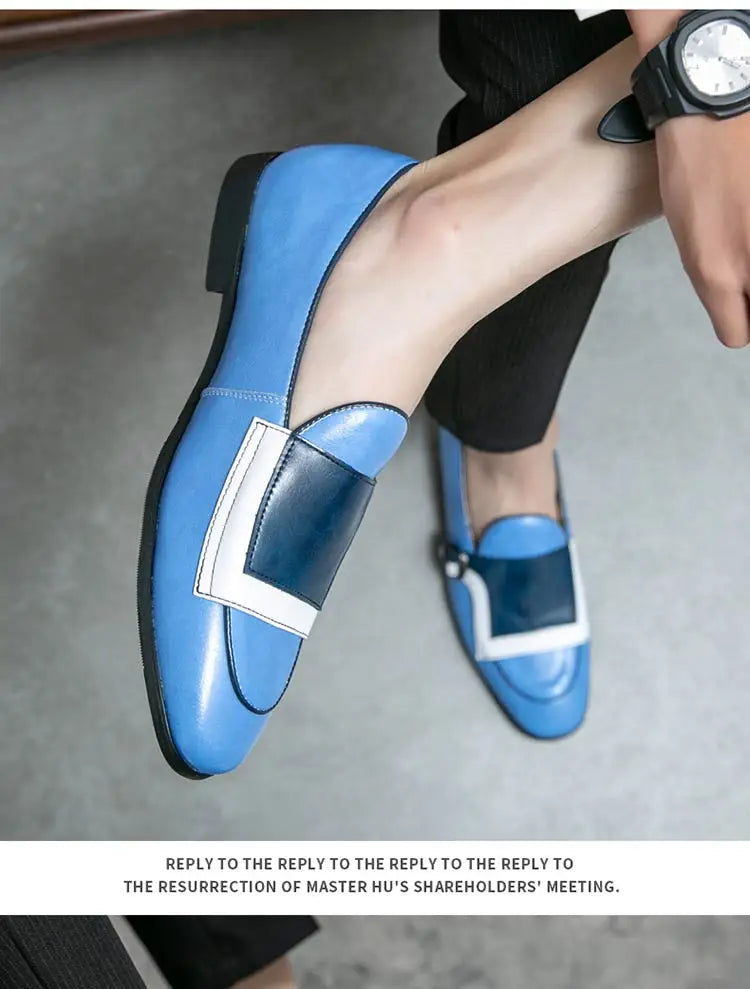 Mocasines Azules Lujo Hombre | Casual Negocios Punta Redonda Sin Cordones Talla Grande