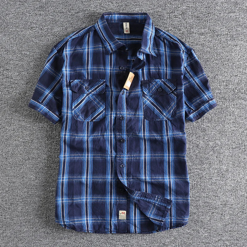 Camiseta Cuadros Vintage Hombre | Algodón Lavado | Dos Bolsillos | Estilo Costa Oeste | Ticotrendy
