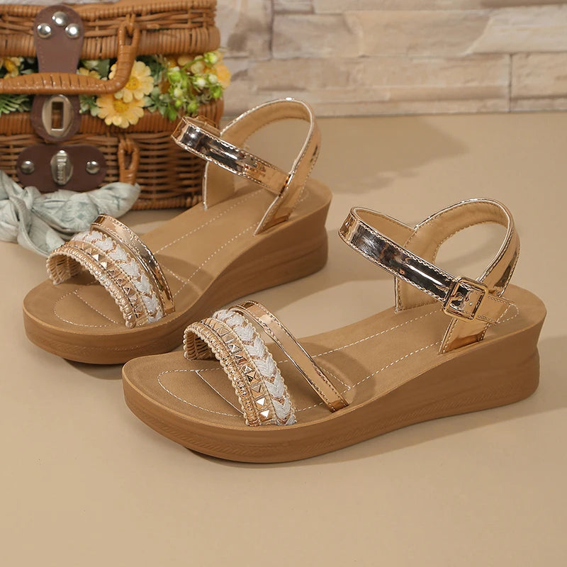 Sandalias de Plataforma con Lazo y Hebilla Trasera para Mujer - Elegantes y Antideslizantes