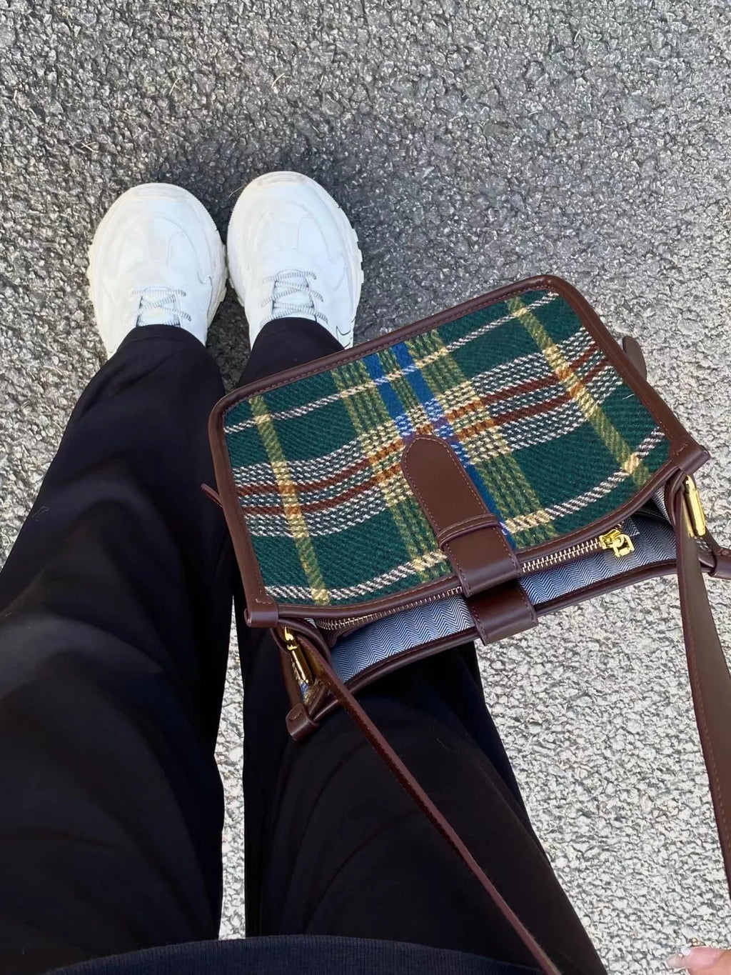 Bolso Hombro Mujer Retro A Cuadros Diario Casual