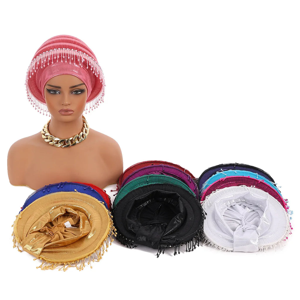 Boina Espiral con Borlas de Pedrería para Mujer