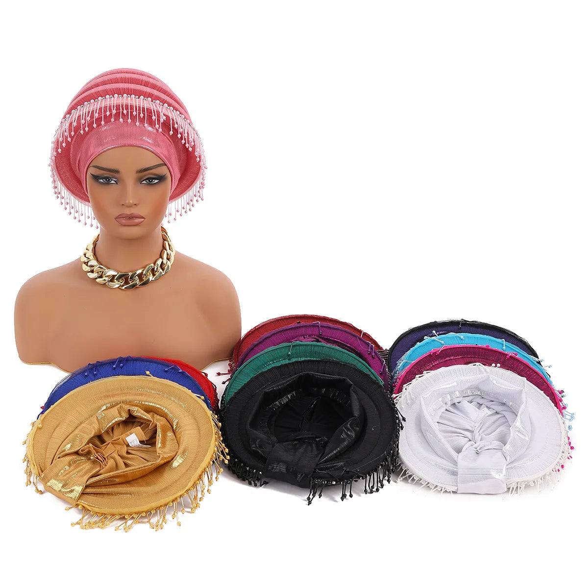Boina Espiral con Borlas de Pedrería para Mujer