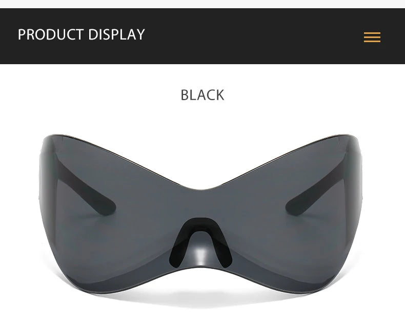 Gafas Sol Gran Tamaño Sin Montura Futuristas | PUNK Y2K Plateadas UV400 Espejo