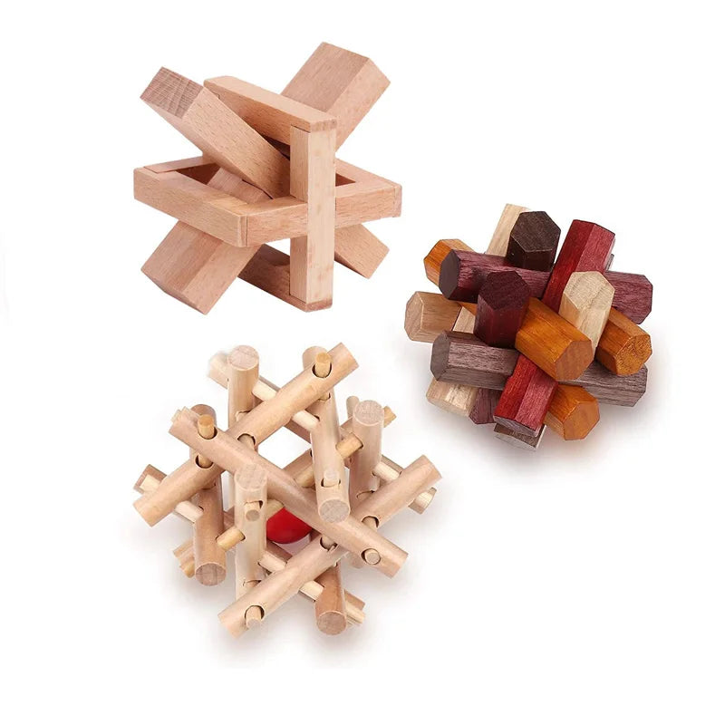 Juego de 3 uds. De rompecabezas de madera LuBan Lock, rompecabezas, juguetes de prueba IQ, juegos mentales educativos para adultos y niños, juego de enclavamiento desbloqueado