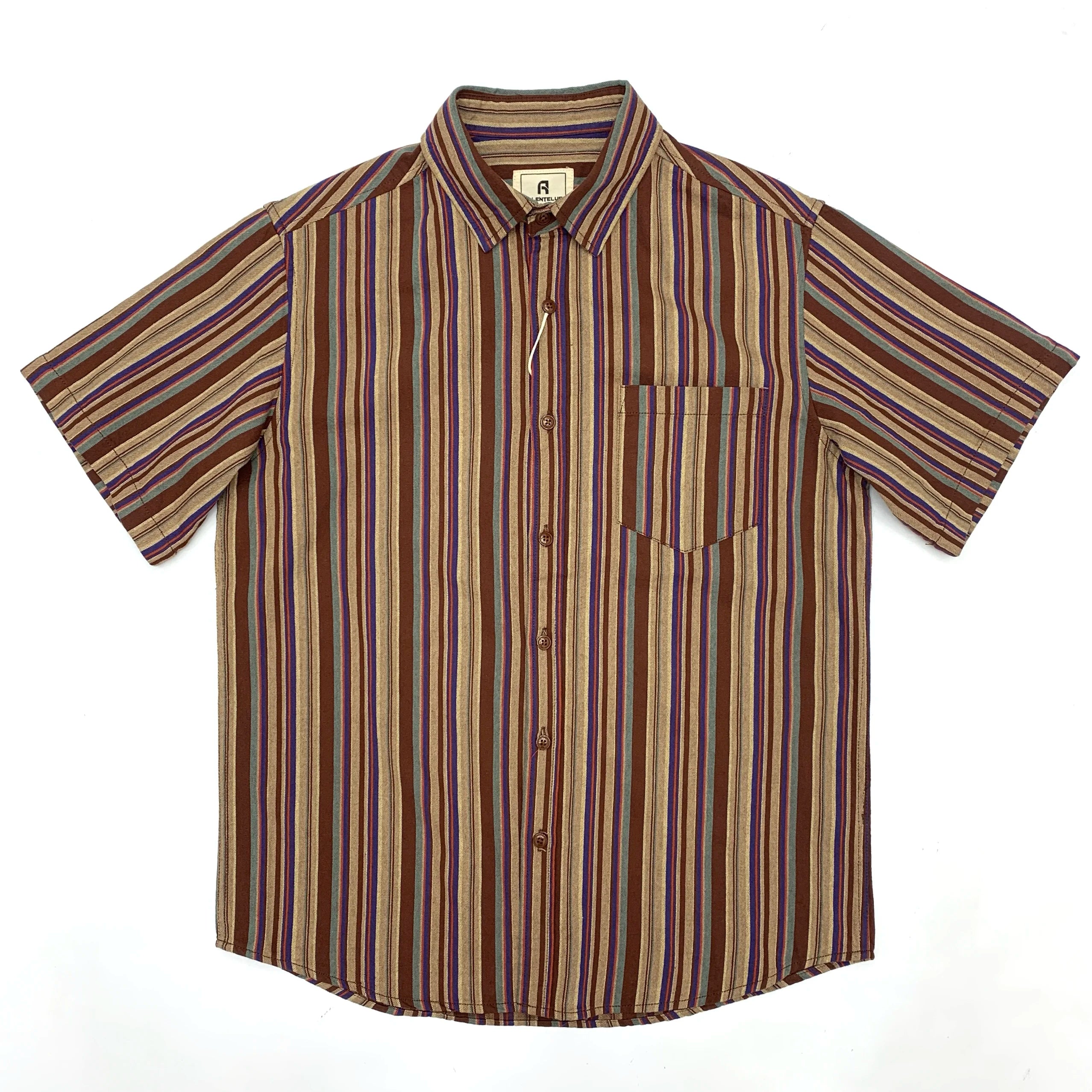 Camisa Vintage Hombre | Rayas Marino | Algodón | Manga Corta | Ticotrendy Costa Rica