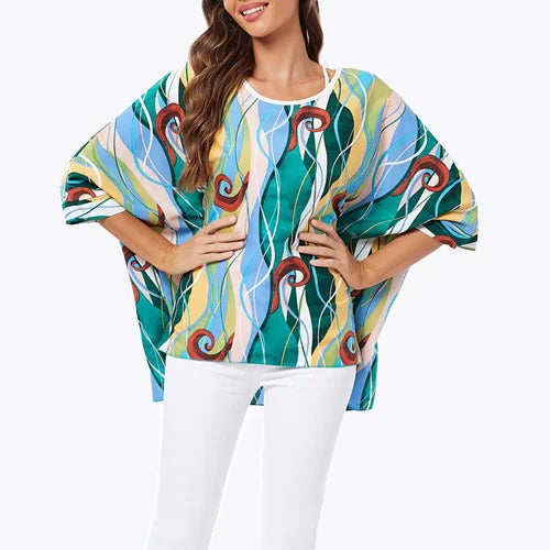 BHFlutter-camisa de talla grande para mujer, Top bohemio estampado, camiseta informal de gasa, 4XL, 5XL, 6XL, 2023