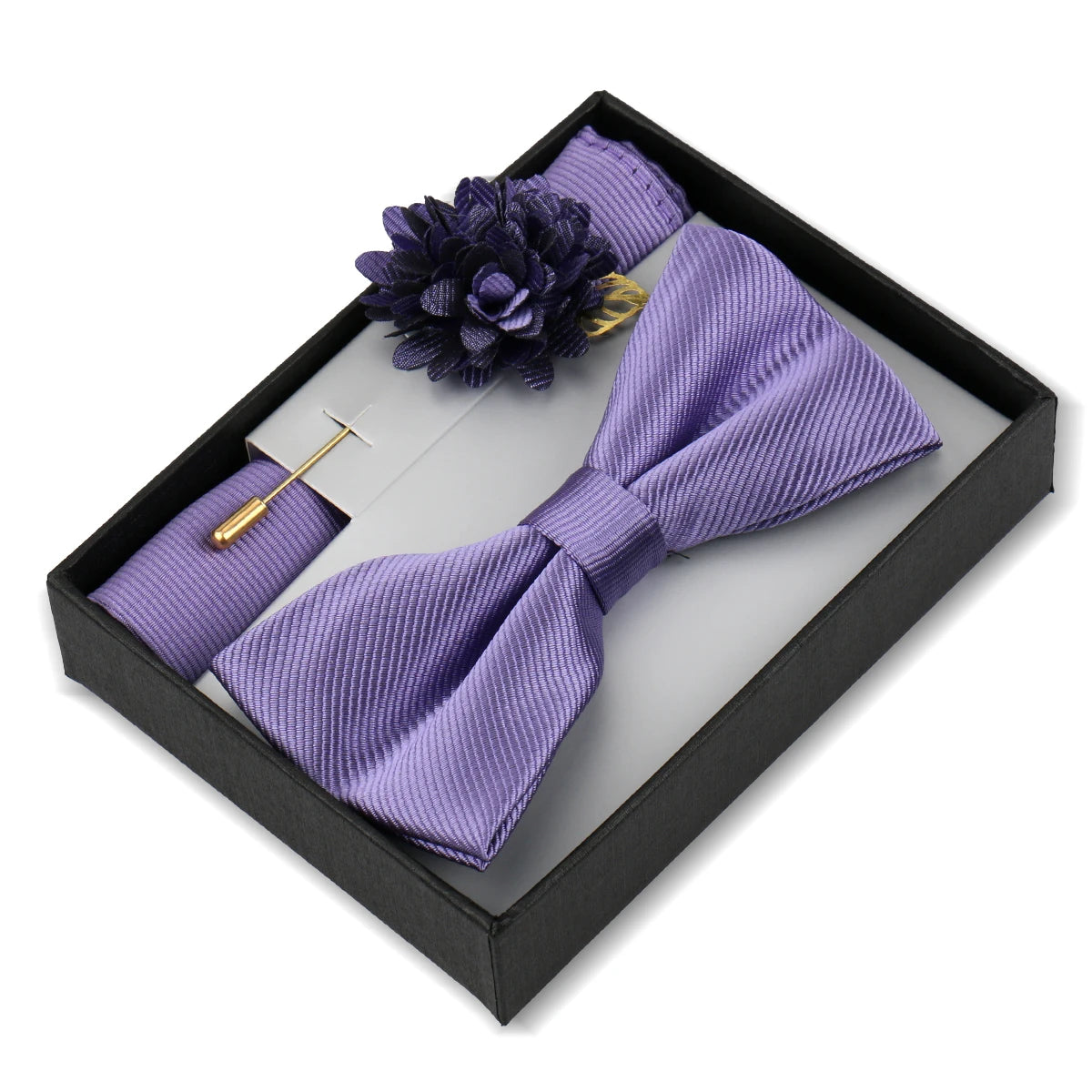 Set De Pajarita Broche Flor Pañuelo Accesorio De Traje Boda