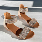 Sandalias de Tacón de Cuña con Brillo Suela Suave Antideslizantes