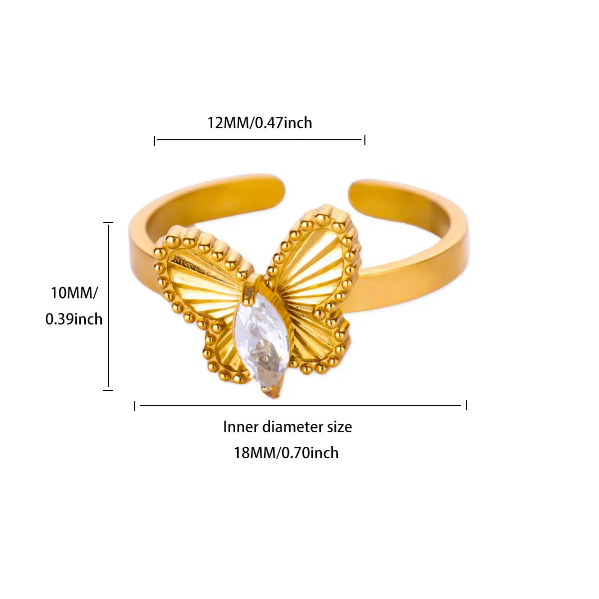 Anillo Mariposa Ticotrendy | Zirconia y Cola Pez | Acero Inox Oro | Joyería Moda 2025