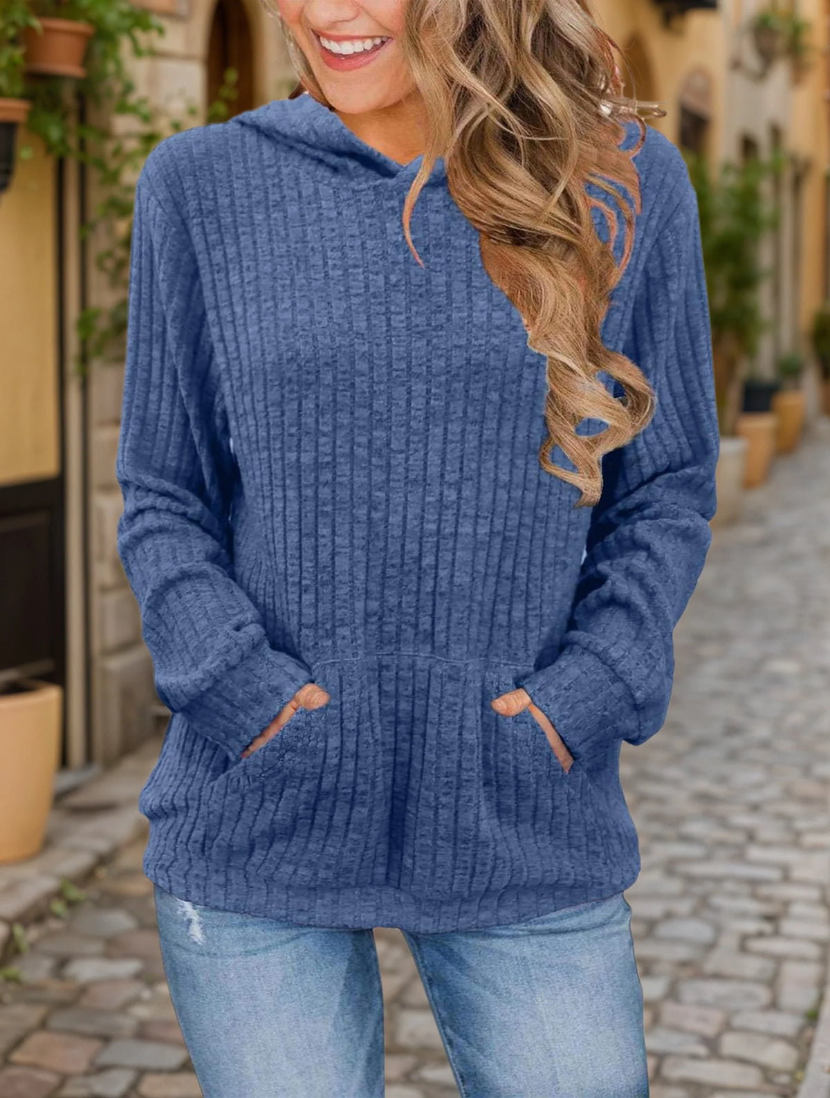 Sudadera Casual Capucha Plus Size | Manga Larga Acanalada Color Sólido con Bolsillos | Tallas 1XL-5XL | Tico Trendy