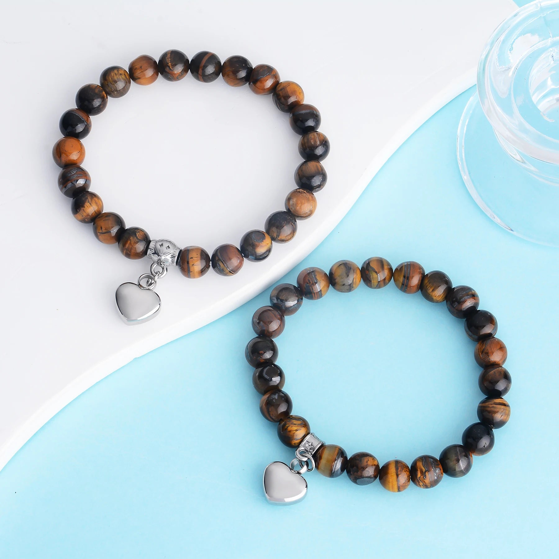 Pulsera de cremación de urna de corazón a la moda, pulsera de piedra Natural para mujeres y hombres, nombre grabado, fecha, regalo de joyería de acero inoxidable