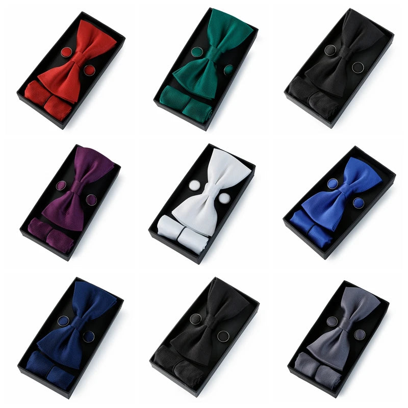 Set De Pajarita Pañuelo Gemelos Regalo Elegante Estilo Para Hombres